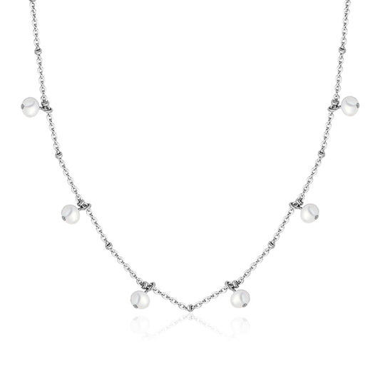 CJ Steelx Genuine Pearl Drip Station Necklace - Silver
