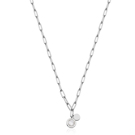CJ Steelx Link Chain Necklace with Preciosa Crystal - Silver