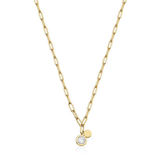 CJ Steelx Link Necklace with Preciosa Crystal - Gold