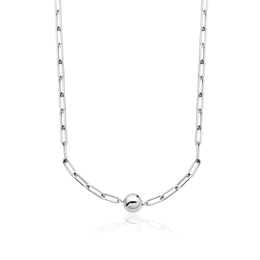 CJ Steelx Link Chain and Bead Necklace - Silver