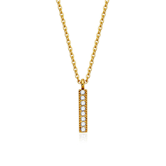 CJ Steelx White Crystal Birthstone Bar Necklace - April
