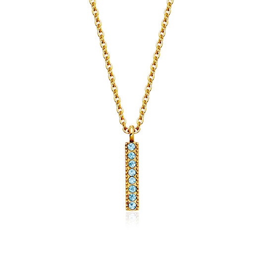 CJ Steelx Aquamarine Crystal Birthstone Bar Necklace - March