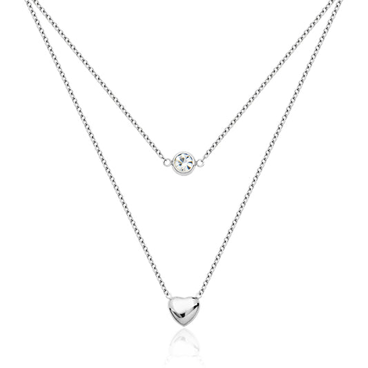 Valentine's Day CJ Steelx Heart and Round Crystal Layered Necklace - Silver