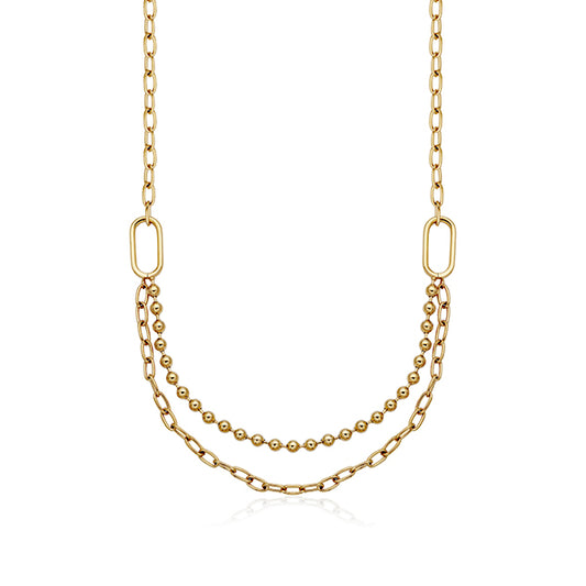 CJ Steelx Double Layer Bead and Link Chain Necklace - Gold