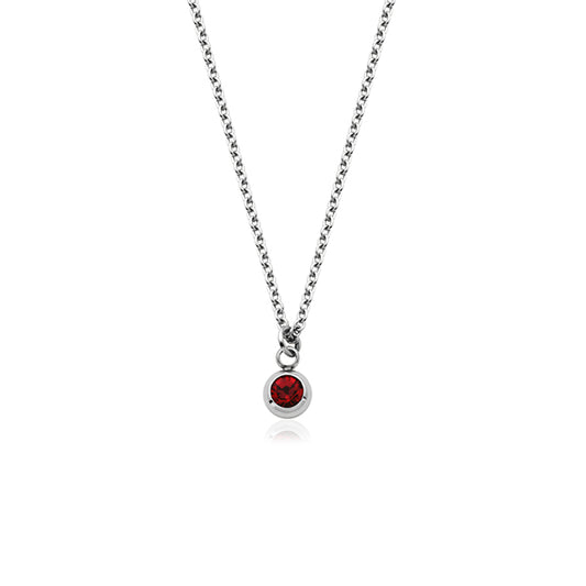CJ Steelx Carded "July" Ruby Crystal Necklace - Silver