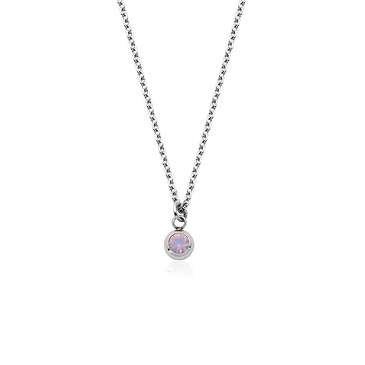 CJ Steelx Carded "October" Rose Opal Crystal Necklace - Silver