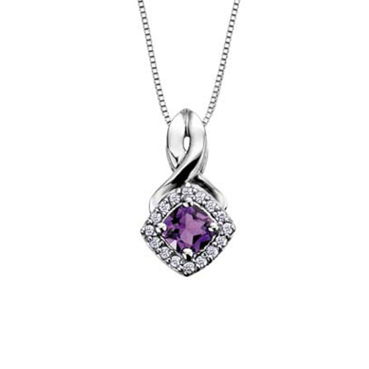 4x4mm Cushion Cut Amethyst and Diamond Frame Pendant in 10K White Gold (0.08 CT. T.W.)