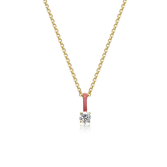 Cotton Candy Collection Round Diamondlite Cubic Zirconia with Enamel Pendant - Dark Pink
