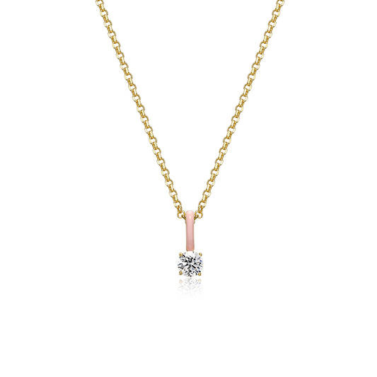 Cotton Candy Collection Round Diamondlite Cubic Zirconia with Enamel Pendant - Light Pink