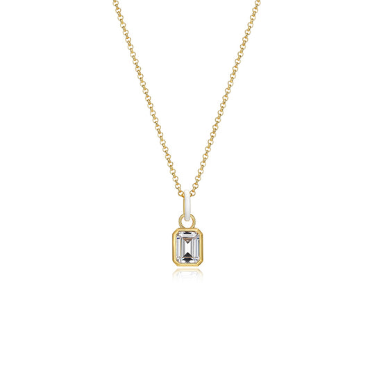 Cotton Candy Collection Emerald Diamondlite Cubic Zirconia with Enamel Pendant - White