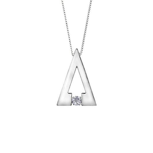 Diamond Solitaire Triangle Pendant in 10K White Gold (0.08 CT.)