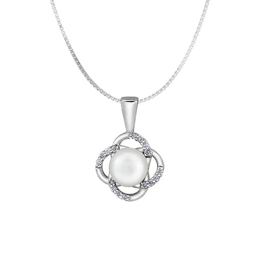 Pearl Flower Pendant in 10K White Gold with Diamond