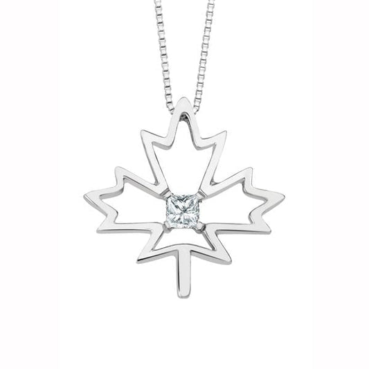 Canadian Diamond Solitaire Maple Leaf Pendant in Sterling Silver (0.08 CT.)