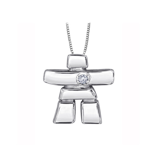 Canadian Diamond Solitaire Inukshuk Pendant in 10K White Gold (0.06 CT.)