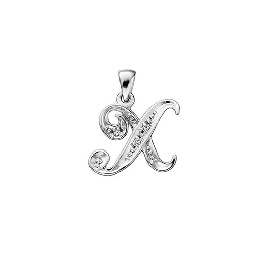 Diamond Initial "X" Pendant in 10K (0.015 CT. T.W.) - Silver