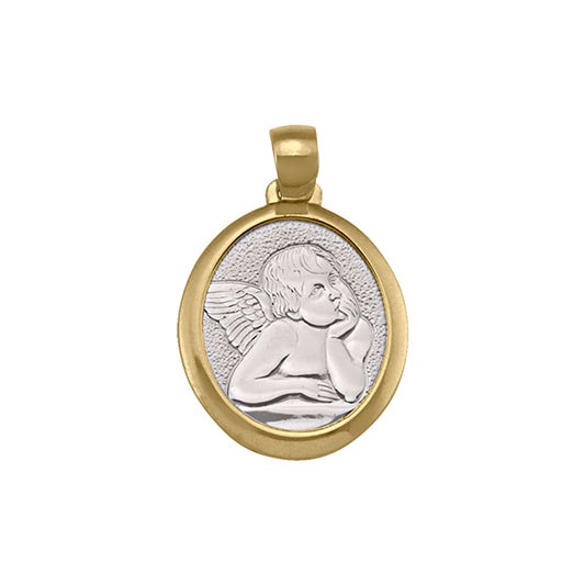 18K-Two-Tone-Oval-Thinking-Angel-Pendant---2.6-gm