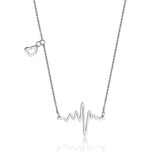 CJ Steelx Heart Beat Pendant with Heart Accent - Silver