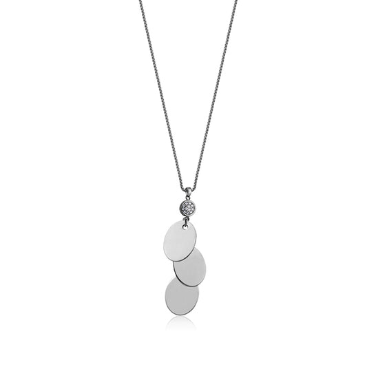 CJ Steelx 3 Layer High Polished Oval CZ Pendant - Silver