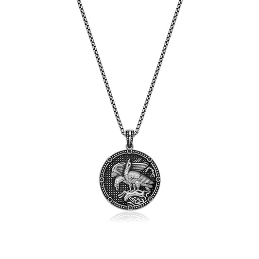 CJ STEELX Eagle Medallion Pendant - Silver and Black
