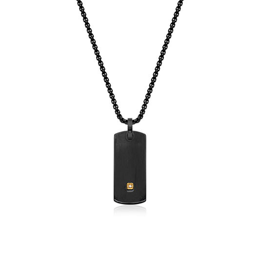 CJ STEELX Black and White Cubic Zirconia Dog Tag Pendant - Black
