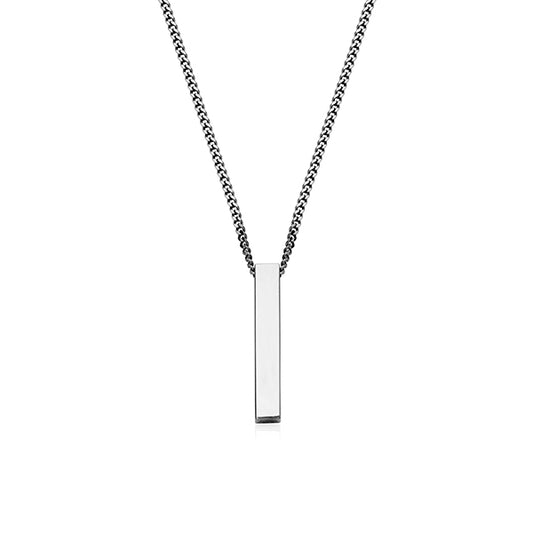 CJ STEELX Bar Pendant on Curb Chain - Silver