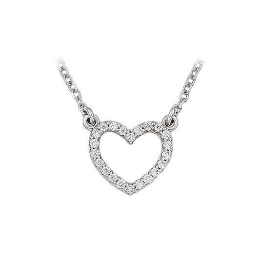 14K-White-Gold-Small-Diamond-Open-Heart-Necklace---Silver