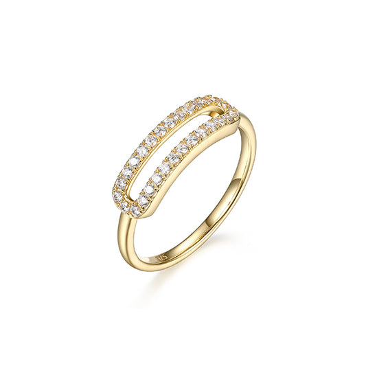 Diamondlite Cubic Zirconia Single Pave Paperclip Link Ring - Gold - Size 6