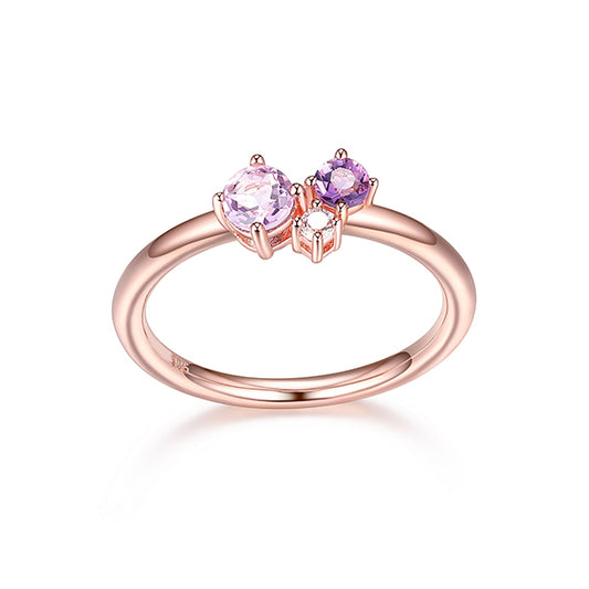 Diamondlite Cubic Zirconia and Amethyst Trio Ring - Rose - Size 7