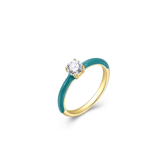 Cotton Candy Collection Round Diamondlite Cubic Zirconia Enamel Solitaire Ring- Blue - Size 7