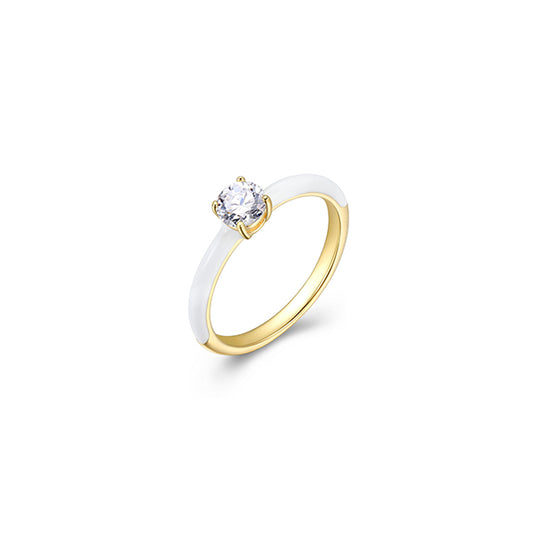 Cotton Candy Collection Round Diamondlite Cubic Zirconia Enamel Solitaire Ring- White - Size 7