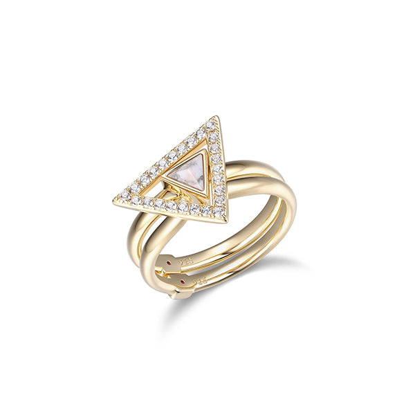 ELLE "Spatial" Sterling Silver Set of 2 Howlite and Pave Cubic Zirconia Duet Ring - Gold - Size 7