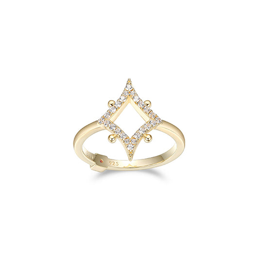 ELLE "Stellar" Sterling Silver Gold Plated Rhombus with Pave Cubic Zirconia Ring - Gold - Size 7