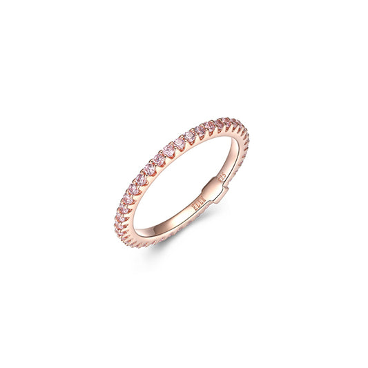 ELLE "Stardust" Clear Cubic Zirconia Skinny Eternity Ring - Rose Gold - Size 7