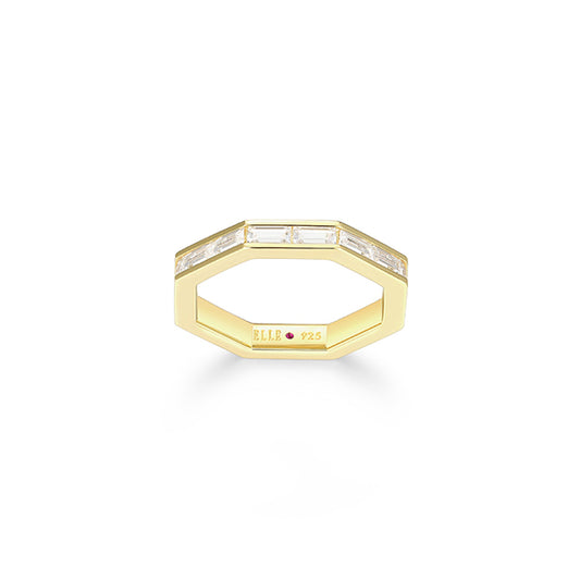 ELLE "Baguette" Straight Baguette Cubic Zirconia Octagon Shape Ring - Gold - Size 7