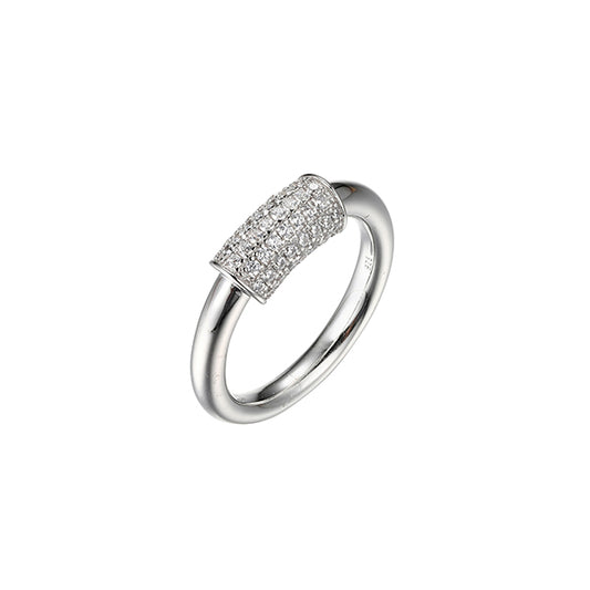Charles Garnier Sterling Silver "PAPERCLIP" with Diamondlite Pave Ring - Silver - Size 7