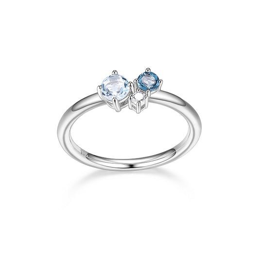 Diamondlite Cubic Zirconia and Blue Topaz Trio Ring - Silver - Size 7
