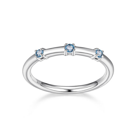Genuine London Blue Topaz Station Ring - Silver - Size 7