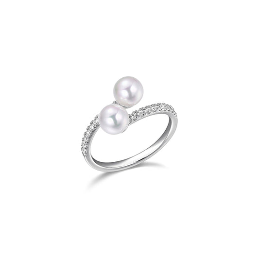Diamondlite Cubic Zirconia 6mm Double Shell Pearl Bypass Ring - Silver - Size 8