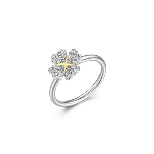 Diamondlite Cubic Zirconia Love and Kisses Clover Ring - Silver and Gold - Size 7