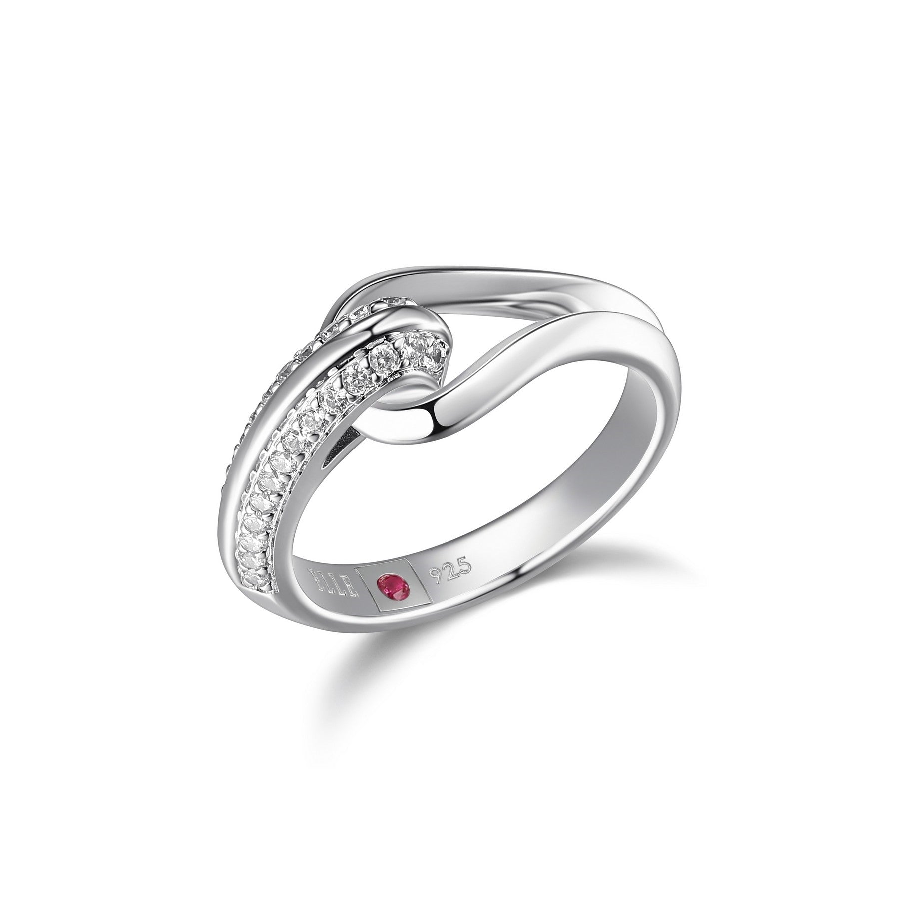 ELLE "Coalesce" Sterling Silver Pave Cubic Zirconia Link Ring - Silver - Size 7
