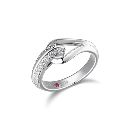 ELLE "Coalesce" Sterling Silver Pave Cubic Zirconia Link Ring - Silver - Size 7
