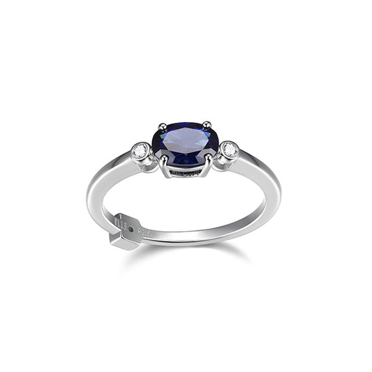 ELLE "Blue Star" Sterling Silver Created Sapphire and Lab Grown Diamond Solitaire Ring - Silver - Size 7