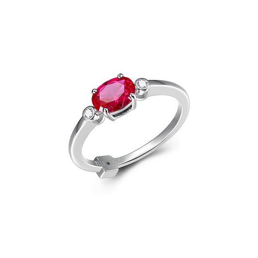 ELLE "Holiday Stars" Oval Created Ruby and Lab Grown Diamond Solitaire Ring - Silver - Size 7