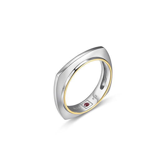 ELLE "Aureole" Sterling Silver 2-Tone Square Ring - Silver and Gold - Size 7