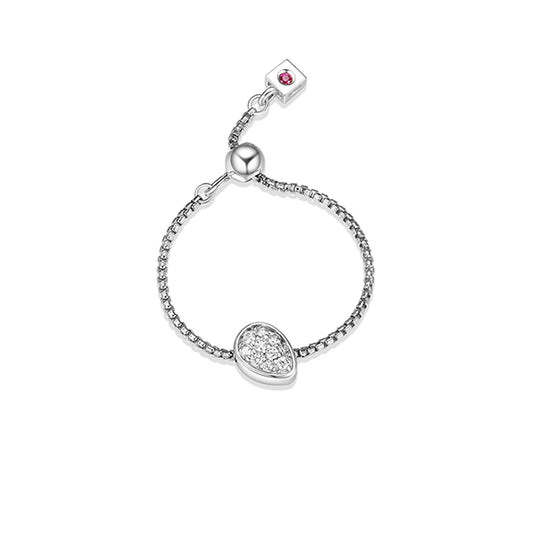 ELLE "Lake Mirror" Sterling Silver Oviform Pave Cubic Zirconia Adjustable Bolo Ring - Silver