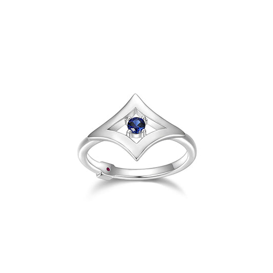 ELLE "Stellar" Diamond Shape with 3mm Round Created Sapphire Ring - Silver - Size 7