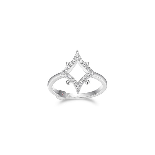 ELLE "Stellar" Sterling Silver Rhombus with Pave Cubic Zirconia Ring - Silver - Size 7