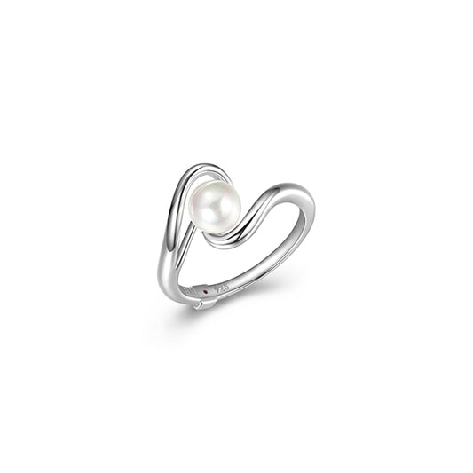 ELLE "Caramel" 6-6.5mm Pearl Bypass Ring - Silver - Size 7
