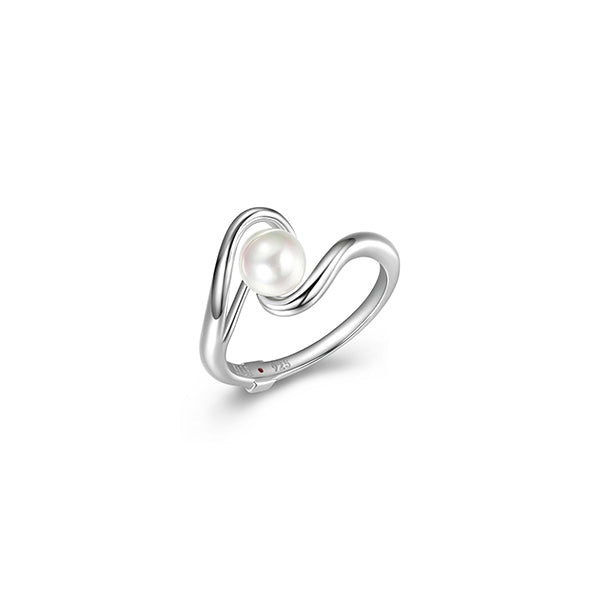 ELLE "Caramel" 6-6.5mm Pearl Bypass Ring - Silver - Size 8