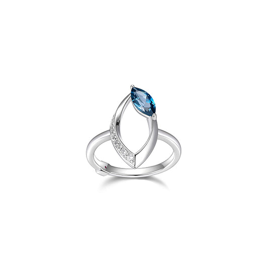 ELLE "Swing" Topaz and Pave Cubic Zirconia Marquise Shape Ring - Silver - Size 7